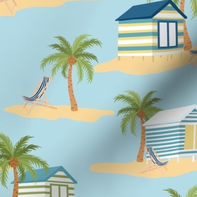 Beach huts and chairs