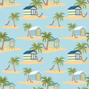 Beach huts and chairs