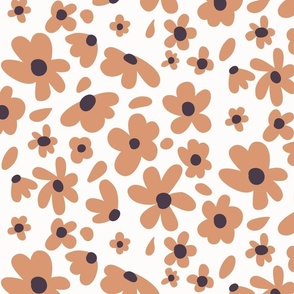 Fun and Funky Pale Terracotta Flowers on White (Large) 0001cL