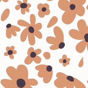 Fun and Funky Pale Terracotta Flowers on White (Extra Large) 0001cXL