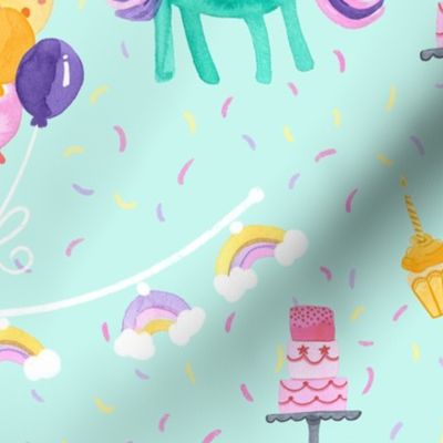 Magical Unicorn Birthday Party Celebration | Teal 18x18