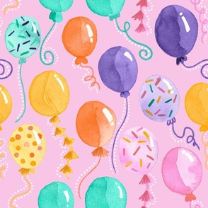 Colorful Party Balloons Watercolor |  pink 18x18