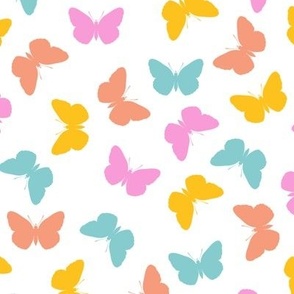  bright colour solid cute butterflies - white background 