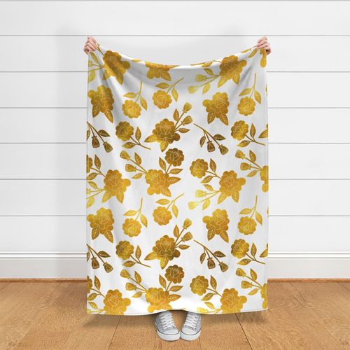 big// Boho Maximalist Roses Metallic Gold White background