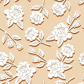 big// Boho Maximalist White Roses Bold coffee Shadow beige background