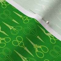 S - Sewing scissors – Green – Vintage craft room needlework embroidery and dressmaking sheers