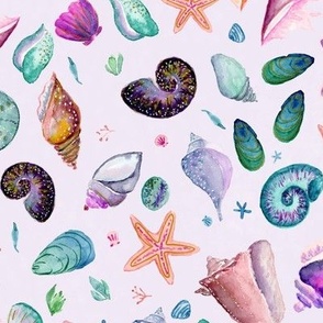 Purple Seashells watercolors