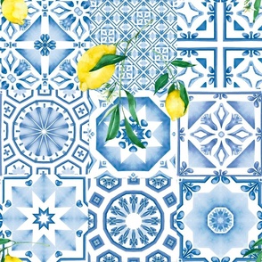 Blue tiles,Amalfi style,mosaic,majolica art ,lemon ,citrus,