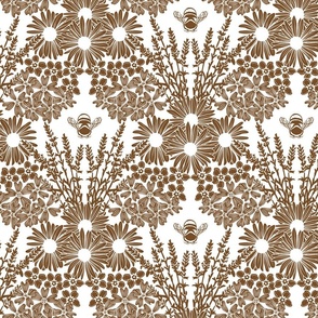 Bumblebee garden in brown on white. Large scale