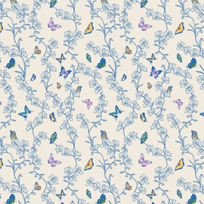 Butterfly and Orchid Garden - Ivory White and Chinoiserie Blue - small