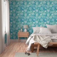 beach trip - blue and green sea shells and starfish - watercolor coastal wallpaper and fabric