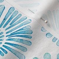 beach trip - blue and green nautilus shells on white - watercolor coastal wallpaper and fabric