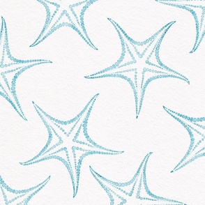 beach trip - blue and green starfish on white - watercolor coastal wallpaper and fabric