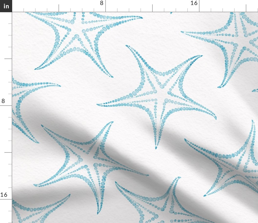 beach trip - blue and green starfish on white - watercolor coastal wallpaper and fabric