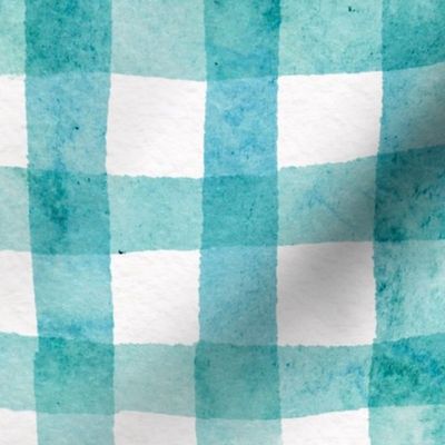 beach trip gingham - blue and green coastal plaid on white - watercolor coastal wallpaper and fabric