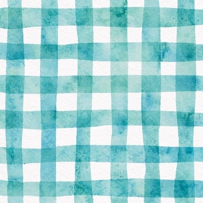 beach trip gingham - blue and green coastal plaid on white - watercolor coastal wallpaper and fabric
