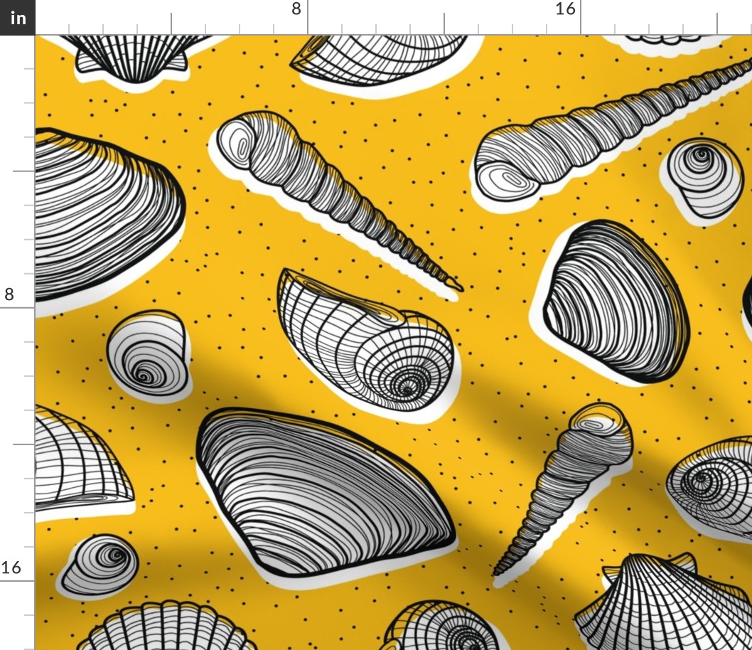 sea shell coastal design yellow background
