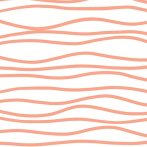 Wavy Stripes in Coral Orange on White 