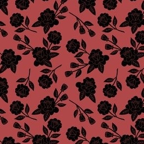small// Boho Maximalist Black Roses Graphic Dusty red Background