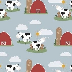 Cows in a Pasture (Light Blue)(Small Scale)(5.25"/6")