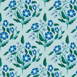 Modern Blue Floral Damask - Medium