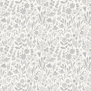 Wildflowers - grey and cream - small scale