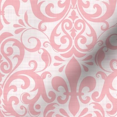 Pastel Fleur de Lis Damask Pattern French Linen Style Pink White Smaller Scale