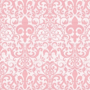 Pastel Fleur de Lis Damask Pattern French Linen Style Pink White Smaller Scale