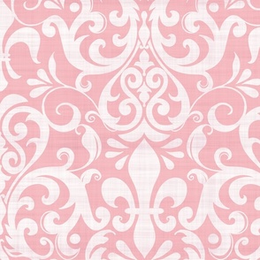 Pastel Fleur de Lis Damask Pattern French Linen Style  White Pink