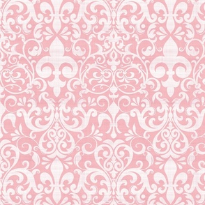 Pastel Fleur de Lis Damask Pattern French Linen Style  White Pink Smaller Scale