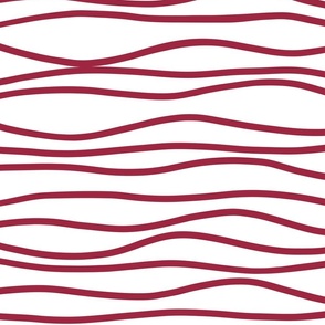 Wavy Stripes in Maroon Red on White 