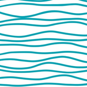 Wavy Stripes in Light Teal on White 