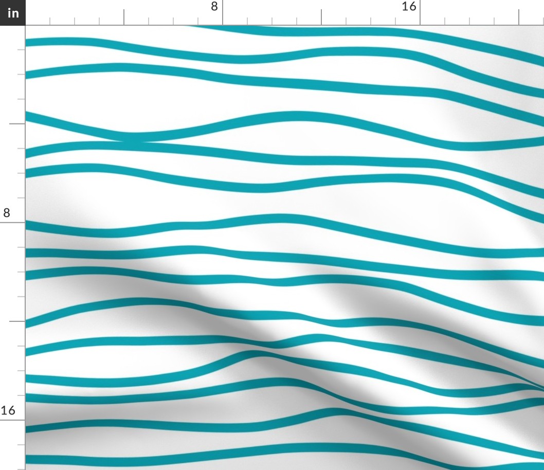 Wavy Stripes in Light Teal on White 