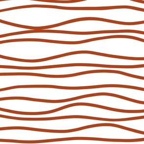 Wavy Stripes in Red Brown on White 