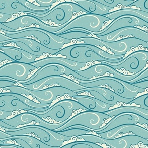 north coast sea waves - turquoise / blue / teal (small)