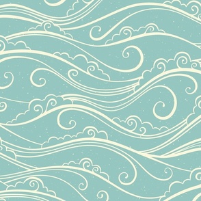 north coast sea waves - monochrome turquoise blue (large)