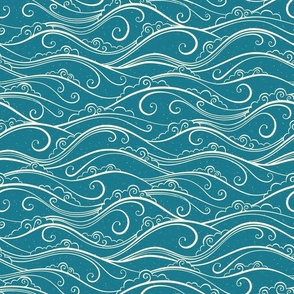 north coast sea waves - monochrome teal blue (small)