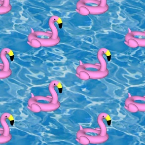 Flamingo pool toy in water