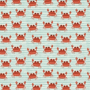beach crabs on textured stripes - red coral / aqua  (small)