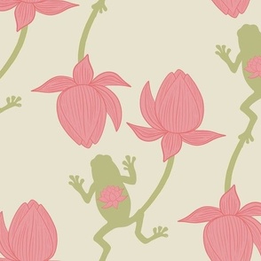 Medium Scale Hoppy Frogs and Lotus in Bubblegum Pink
