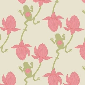 Small Scale  Hoppy Frogs and Lotus in Bubblegum Pink