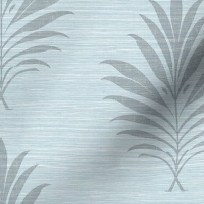 Millennial Palm - Rustic-Gray on Seafoam Blue Grasscloth Wallpaper