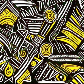 african geometric black and yellow shapes