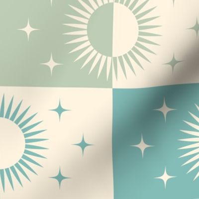 Checkered / Sun and Stars / Sand Green Turquoise / Medium