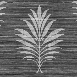 Millennial Palm - Rustic-White on Dark Charcoal Grasscloth Wallpaper