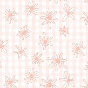 Cute pink daisies on sketchy checkered plaid