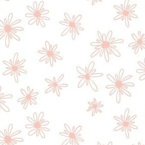 Pink sketchy daisies on solid white 