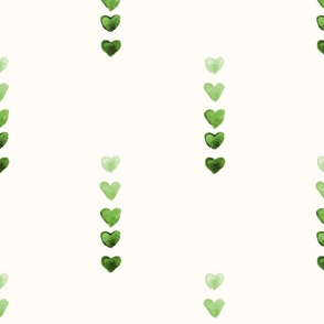 Green Watercolor Hearts//White//Large 24"