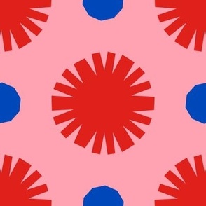 Pom Poms & Decagons // x-large print // Funhouse Red Shapes on Cotton Candy