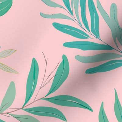 Pink and Green Foliage - Vibrant Leaf Pattern 
